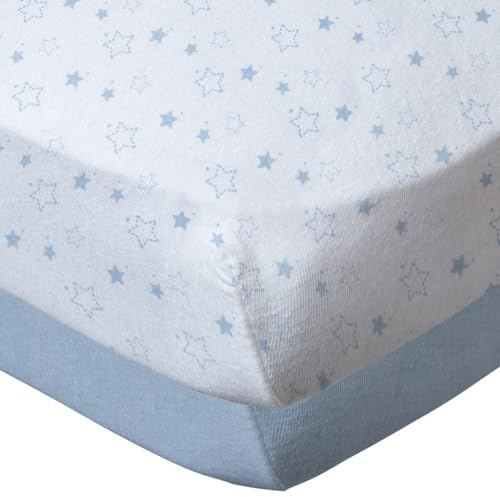 BabyCalin - Lot de 2 draps housse 60x120x15cm Etoile bleue + uni bleu certifié OEKO-TEX