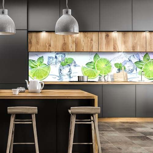 wandmotiv24 Küchenrückwand Limette EIS Pfefferminze Grün 260 x 60cm (B x H) - Acrylglas 3mm Nischenrückwand, Spritzschutz, Fliesenspiegel-Ersatz, Deko Küche M1103