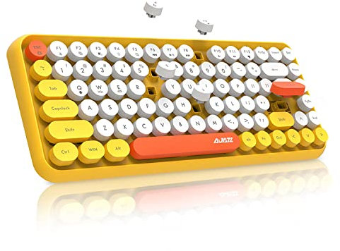 FELiCON 308i Retro Wireless Keyboard, Bluetooth Silent Cute Computer Keyboard with Round Punk Compact 84 keys, Lightweight, Matte Texture,Typewriter Design for PC, Laptop, Mac, Phone-Yellow