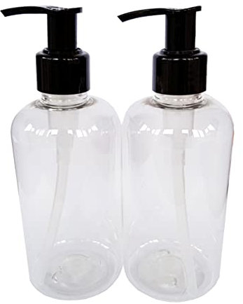 Detail Solutions 2 X 250ml Empty Clear Plastic Bottle with Black Lotion Pump Dispenser