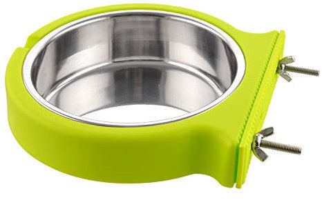 MOACC Crate Dog Bowl, Removable Stainless Steel Hanging Pet Cage Bowl Food & Water Feeder Coop Cup for Cat, Puppy, Birds, Rats, Guinea Pigs, 800ml, Green