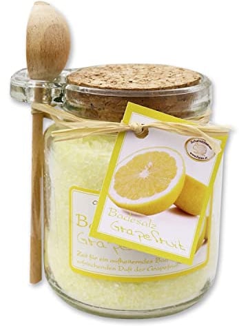 Florex Badesalz Grapefruit mit Schafmilch im dekorativen Glas mit Holzlöffel 300 g