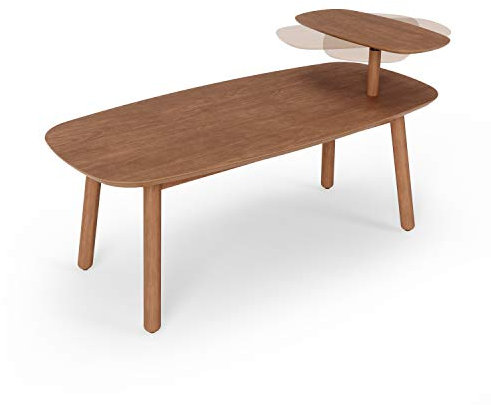 Umbra Swivo Couchtisch, Coffee Table, Wohnzimmertisch mit schwenkbarer Tischplatte, Eschenholz, Helle Walnuss