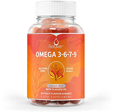 BeLive Omega 3 Gummies with Omegas 6, 7, 9, DHA & EPA from Flaxseed Oil and Sea Buckthorn Fruit Oil - Sugar-Free, Supports Brain, Heart, Eye & Immune System, Supplements for Kids & Adults (60 CT) (1)