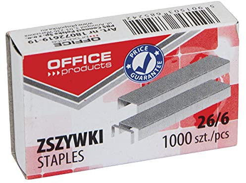 Heftklammern Office Products 26/6 1000 Stück/kleines Bürozubehör/Typ-Metall/Farbe-Silber/Größe 26-VI