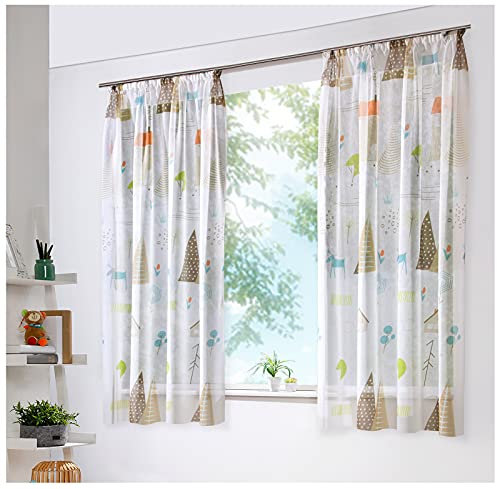 heimtexland ® Vorhang Kindergardine Skandi Leinen Optik Natur Bunt Deko Gardine Kinderzimmer Transparent Typ755 Bandschal HxB 175x135 cm