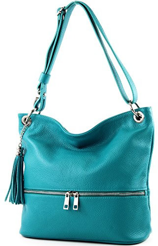 modamoda de - T143 - ital. Leder Schultertasche Umhängetasche, Farbe:Türkis_1