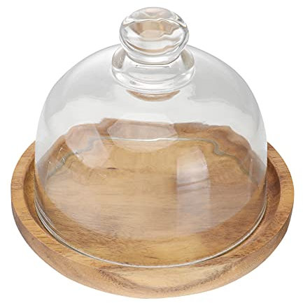 Tofficu Set of Wooden Mini Dessert Trays Cake Holder with Glass Cover Ideal for Cake Decoration and Cheese Board Lid