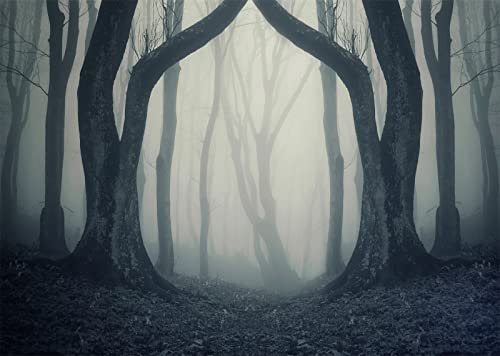 BELECO 2.1x1.5m Stoff-Hintergrund mit dunklem,nebligem Wald,Halloween,gruseliger Wald-Hintergrund für Fotografie,magischer Hain,Vampir,böse Bäume,Hintergrund,Hexe,Zauberer,Geist,Party-Dekoration