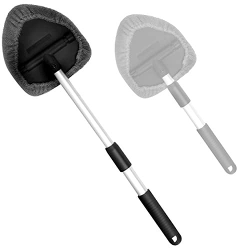 Caffney Car Windscreen Cleaner with Telescopic Handle 2 Microfiber Pads Replaceable Soft Windshield Cleaning Tool Reusable Washable Car Window Cleaner Brush for Cars Glass Fog Moisture