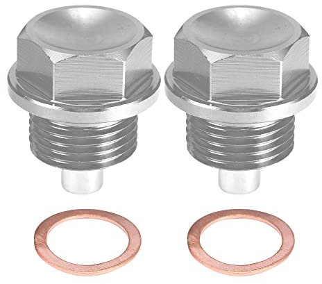 A ABSOPRO 2 Sätze Ölablaßschraube M18x1,5 Magnetische Ölablassschraube Motorölwannen mit Dichtringe Silber