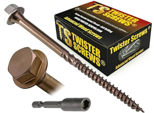 Twister Screws Hex Head Timber Screw | 6.7 x 125mm | Tan | Box of 100 | Double-Threaded, Hardened Carbon Steel, Multipurpose, Ruspert Corrosion protection, Type 17 Ultra Sharp Grab Point