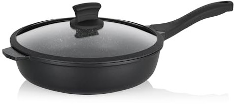 kela Schmorpfanne 28cm hoher Rand STELLA NOVA, Bratpfanne Induktion mit Glasdeckel, Aluguss beschichtet, Paella Pfanne