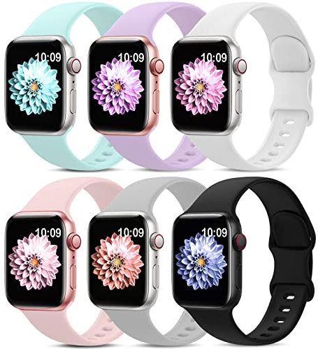 AMSKY 6 Piezas Correas de Silicona Compatible con Correa Apple Watch 40mm 44mm 46mm 45mm 41mm 42mm 38mm 49mm para Mujer Hombre, Sport Correa Compatible con iWatch Se Ultra Series 10 9 8 7 6 5 4 3 2 1