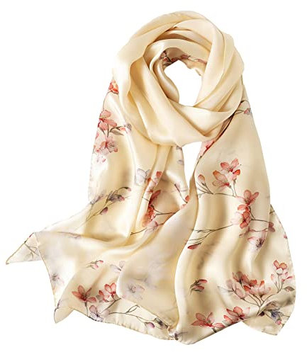 STORY OF SHANGHAI Seidenschal Damen 100% Seide, 20+ Bunte Luxuriöse Schals, Warm & Weich, als Stola Seidentuch Halstuch Pashmina - 53 * 170 cm,04 Neu Gelb Blumen Rot