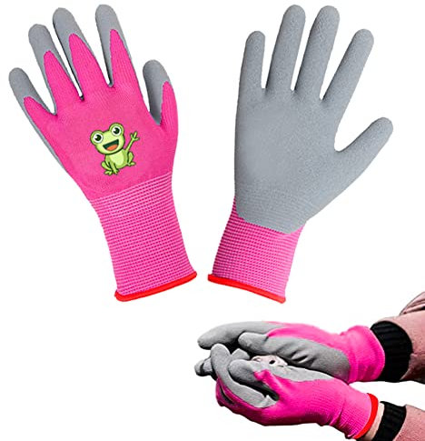 KARELLS Arbeitshandschuhe Kinder, Kinder Gartenhandschuhe, Gartenhandschuhe Kinder, Kinder Arbeitshandschuhe,Garten- und Arbeitshandschuhe, Schaumgummi-Beschichtung, für Kinder 5-7 Jahren(Rosa)