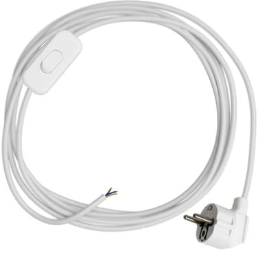 HALOTEC | Cable Schuko Alimentación 3m Blanco | Clavija Schuko e Interruptor |1,5m de Clavija a Interruptor y 1,5m de Interruptor a Extremo Libre| Fabricado en Italia|Maxima Calidad