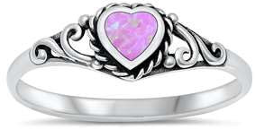 Bague Argent Fin 925/1000 Opale Rose Coeur O