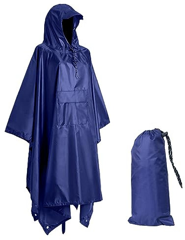 Regenjacke Regenponcho Blau, Regencape mit Kapuze 3 in 1 Multifunktional Atmungsaktiv Regenjacke Herren & Damen, Regenmantel Wasserdichter für Regenponcho festival, Camping, Wandern, Picknick.