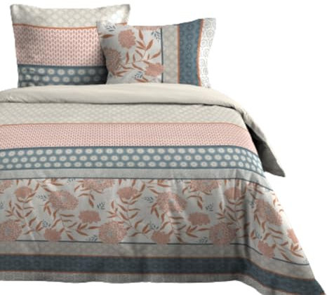 Stof - Parure Housse de Couette Ariane 240x220 cm et 2 taies d'oreiller 63x63 cm - 100% Coton 57 Fils, certifiée Oekotex, Couleur Rose, Beige, Classique, Fleurs