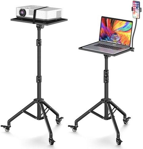 Projector Stand Tripod with Wheels, Laptop Tripod Stand Rolling, Projector Stand Adjustable Height 29 to 44, Projector Tripod Stand for Office & Home, Protable Laptop Floor Stand (Black, 29-44 Inches)
