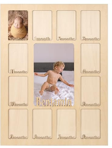 Mein erstes Jahr Bilderrahmen Baby Andenken Fotorahmen 12 Monate Baby's erstes Jahr Bilderrahmen Holz Baby Meilenstein Board Neugeborenes Kinderzimmer Wanddekor, Baby 1. Geburtstag Muttertag Geschenk