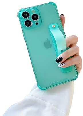 siduater Strap Case for 6.7 iPhone 15 Pro Max with Wristband Kickstand, Clear Soft TPU Protective Shockproof Bumper Cover, Adjustable Hand Grip Loop for iPhone 15 Pro Max 6.7 Inch, Green