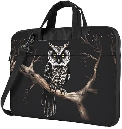 BROLEO Laptoptasche mit Eulen-Motiv, Oxford-Stoff, stilvoll und schützend, superweiches Futter, Schwarz , 15.6 inch
