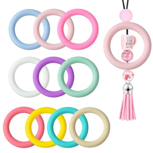 UR URLIFEHALL 10 Pcs 10 Colours Silicone Beadable O Rings Beads Silicone Focal Frame with 2 Holes for Jewellery Car Charms Keychain Crafts