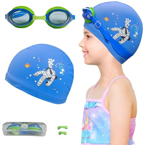crazy bean Gafas de Natación Niños Set Gafas Piscina Niños Protección UV Gafas de Natación de Silicona Antivaho Gafas Buceo Niños(Dinosaurio Azul Oscuro)