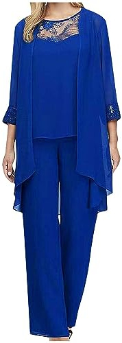 Hosenanzug Damen Chiffon Lose Mode Freizeitanzug Einfarbig Spitze Lounge Set Neues 2024 Kleidungsset Lose Freizeit Hosenanzug Atmungsaktiv Undurchsichtig Outfit Sommer Elegant Anzug (Blau, L)