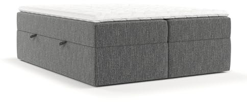 maison de reve - Boxspringbett 180 x 200 cm Yoko, mit Bettkasten, Bett mit H3 Taschenmatratze (20 cm hoch), Polsterbett mit PU-Topper mit Algae Bezug, Boxbetten, Webstoff - Schwarz