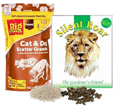 Dog & Cat Repellent for Garden Bundle - 500g Silent Roar Cat Repellent Lion Manure Pellets & Dog Cat Deterrent Scatter Granules 750g Cat Scarer with Topline Card. Keep Cats Away from Garden