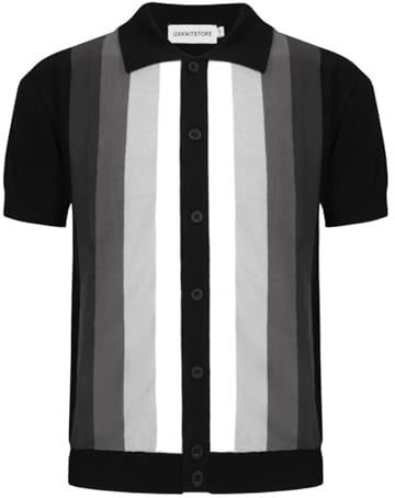 OXKnit Poloshirts für Herren Kurzarm Baumwolle Retro Gestreiftes Strick-Polo Golf Polo Button Down Shirts