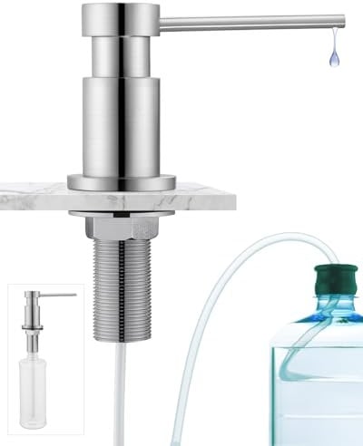 Sofetiy Dispenser di Sapone per Cucina e Bagno, Dosatore Sapone Cucina Durevole con Dadi in Acciaio Inox 304(senza Plastica), Bottiglia da 300ml e Tubo in Silicone di Estensione da 1,25m, Spazzolato