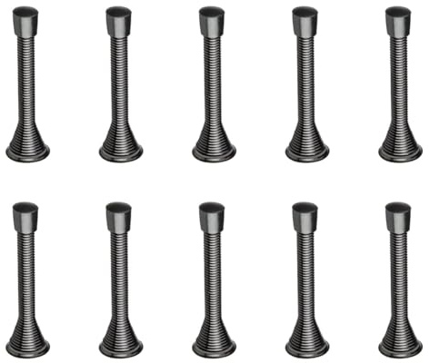 10 Pack Black Spring Door Stops, Bendable Metal Spring Door Stoppers with Anti-Slip Rubber Heads Screws Base, Long Door Springs for Protect Walls and Doors