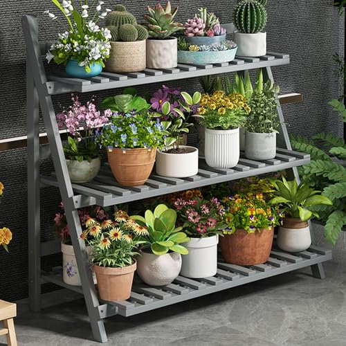 Étagère en bambou à 3 niveaux pour plantes en pot - Étagère pour pots de fleurs - 100 cm