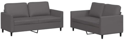 HETFTJN Recamiere Wohnzimmer Couch Bigsofa Camping Sofa - 2-TLG. Sofagarnitur mit Kissen Grau Kunstleder für Schlafzimmer Relaxationsraum Büro Sitzzimmer