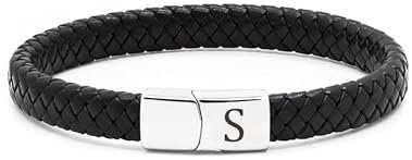 TOLOWOBK Lederarmband Herren Armband mit Buchstaben Gravur A-Z Buchstabe Armband Männer Schwarz Geflochten Leder Armbänder mit Magnetverschluss Weihnachtsgeschenke Geburtstag Geschenke für Männer
