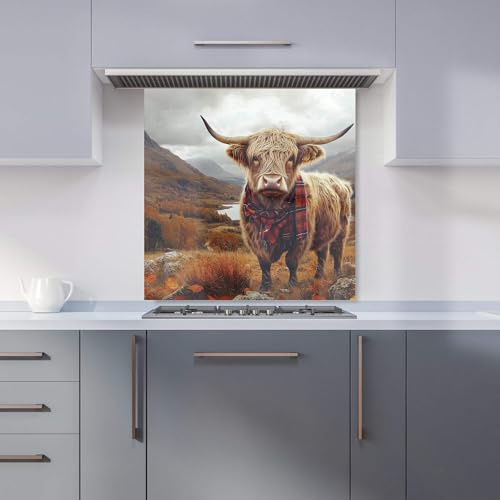 Warren Reed - Designer Premium Autumnal Highland Cow Kitchen Splashback 6mm Toughened Glass Kitchen Splashback – Heat Resistant Splashback for Kitchens, Perfect for Cookers and Hobs, Polished Edges