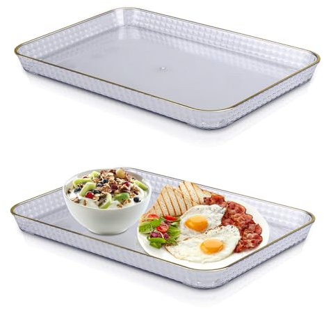 imposyu 2 Piezas Bandejas Plastico Rectangular Reutilizable Bandejas para Servir Comida Grande Bandejas Decorativas para Cocina Fiestas Hotel Salones (31x21cm, Transparente)