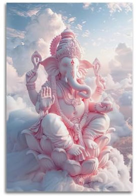 ZZBYMX Buddhistisches Poster, rosa Majestätischer Ganesha auf der Wolke, attraktives dekoratives Gemälde, Leinwand, Wandposter für Schlafzimmer, künstlerische Bilder, Drucke, moderne Familie, 20 x 30