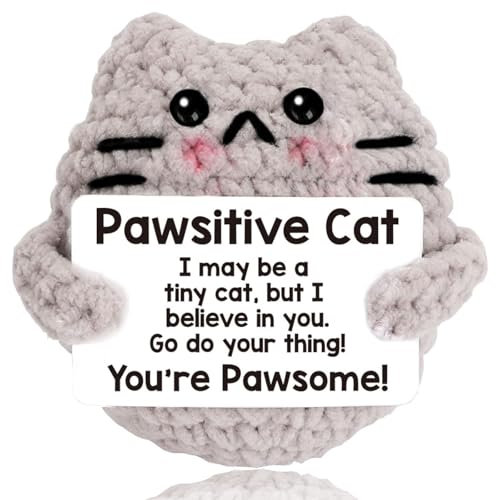Calkkrer Emotional Support Mutmacher Geschenk, Handgefertigte Gehäkelte Positive Katze, Inspirierende Aufmunterung Geschenke, Glücksbringer Kleine Geburtstagsgeschenke