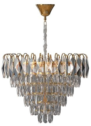 Kristall-Kronleuchter, goldfarben, Deckenleuchte, runde Hängelampe für Dekorleuchten im Wohnzimmer, Esszimmer, Restaurant (60 cm, rund, goldfarben, mit Glühbirne)