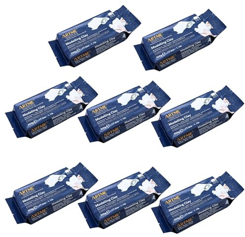 ARTME Modelliermasse, weiß, 4000 g (500 g x 8 Stück), lufthärtend für Kunst und kreatives Basteln – lufttrocken, Einzelverpackung