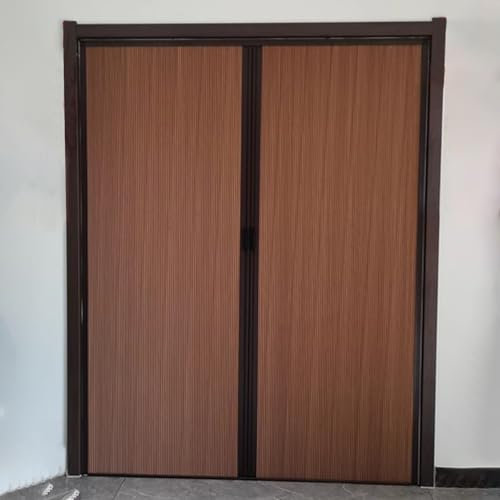 Falttür Innentüren 1,3 1,5 1,7 1,9 2 M Breite Akkordeontür Innen, Braun Doppelte Falttür für Schränke/Türen/Öffnungen Jeder Größe, Ohne Bohren Schiebetrennwände(H-85in/216cm,Wide 63in/160cm)