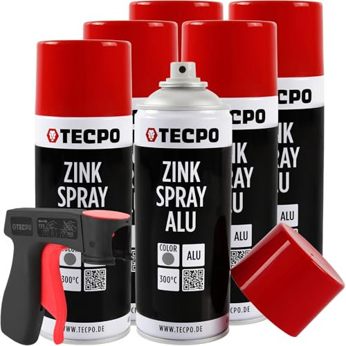 TECPO 6X Zinkspray Metall Alu Hell, 400ml Zink Alu Spray Rostschutzfarbe Korrosionsschutz Rostschutz Beschichtung Grundierung Korrosionsschutzmittel Metallschutzlack + Pistolengriff