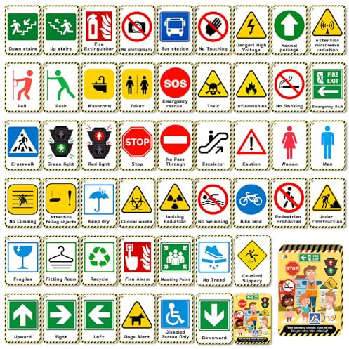 Traffic Signs for Kids 50 Sheets Double-Sided Traffic Flashcards with Back Explanation Child-friendly Educational Paper Flash Cards for Home, Preschool