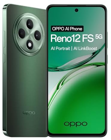 OPPO Reno 12FS 5G Smartphone, 12+512GB AI Telefono Movil, Pantalla OLED 120Hz de 6.67, Cámara de 50MP, MTK 6300, 5000mAh Batería 45W SUPERVOOC, NFC, IP64, Dual SIM, Android 14, Verde