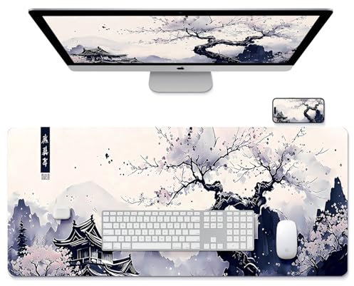 OLDBER Tappetino Mouse Anime XXL, Tappetino Mouse Gaming e Sottomano Scrivania, Migliora Velocità e Precisione, Antiscivolo, 30 x 80 cm, Stile Pittura a Inchiostro/Excel